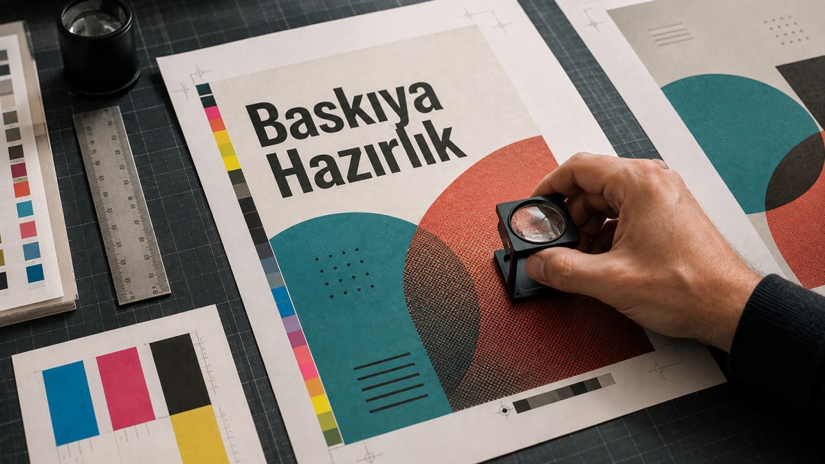 Baskı öncesi çözünürlük, taşma payı ve renk kontrolü.