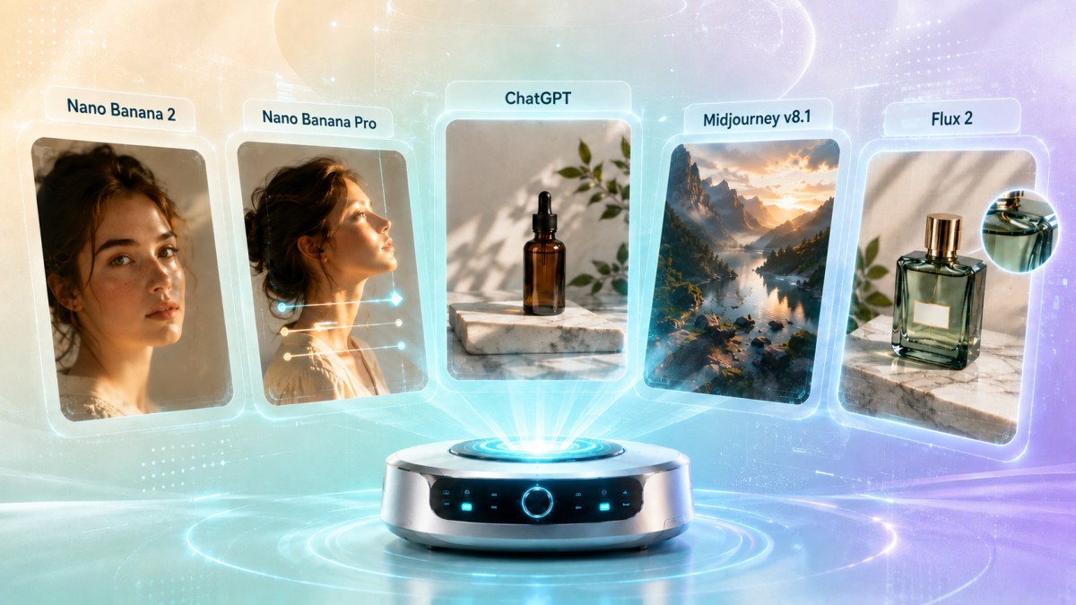 Nano Banana 2, Nano Banana Pro, ChatGPT, Midjourney v8.1 ve Flux 2 tarafından oluşturulan farklı görsel sonuçların karşılaştırması