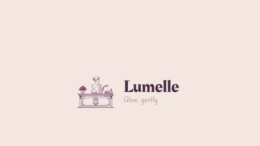 Lumelle clean beauty logo displayed on a soft blush rose background