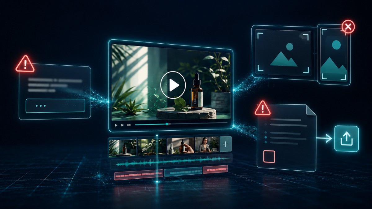 Errores comunes al crear videos con IA para negocios: prompts genéricos, formatos incorrectos y falta de revisión final.