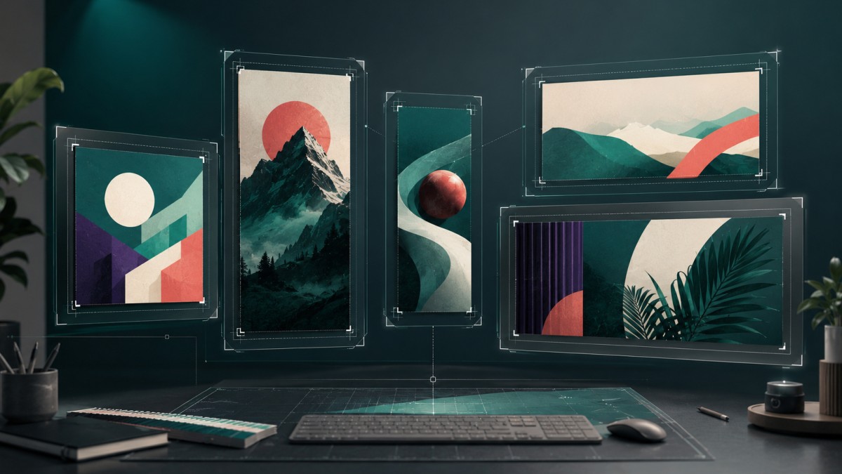 تصاميم رقمية بأبعاد مربعة وعمودية وأفقية توضح اختلاف مقاسات البوسترات المناسبة لمنصات التواصل الاجتماعي