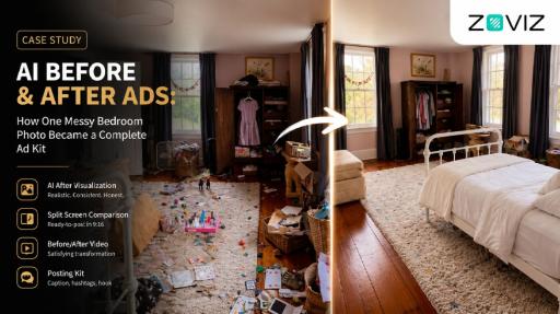 AI Before and After Ads: How One Messy Bedroom Photo Became a Complete Ad Kit