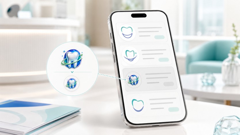 مقارنة شعارات عيادات الأسنان على الهاتف توضح كيف يفقد الشعار غير الواضح ثقة المريض خلال ثوانٍ