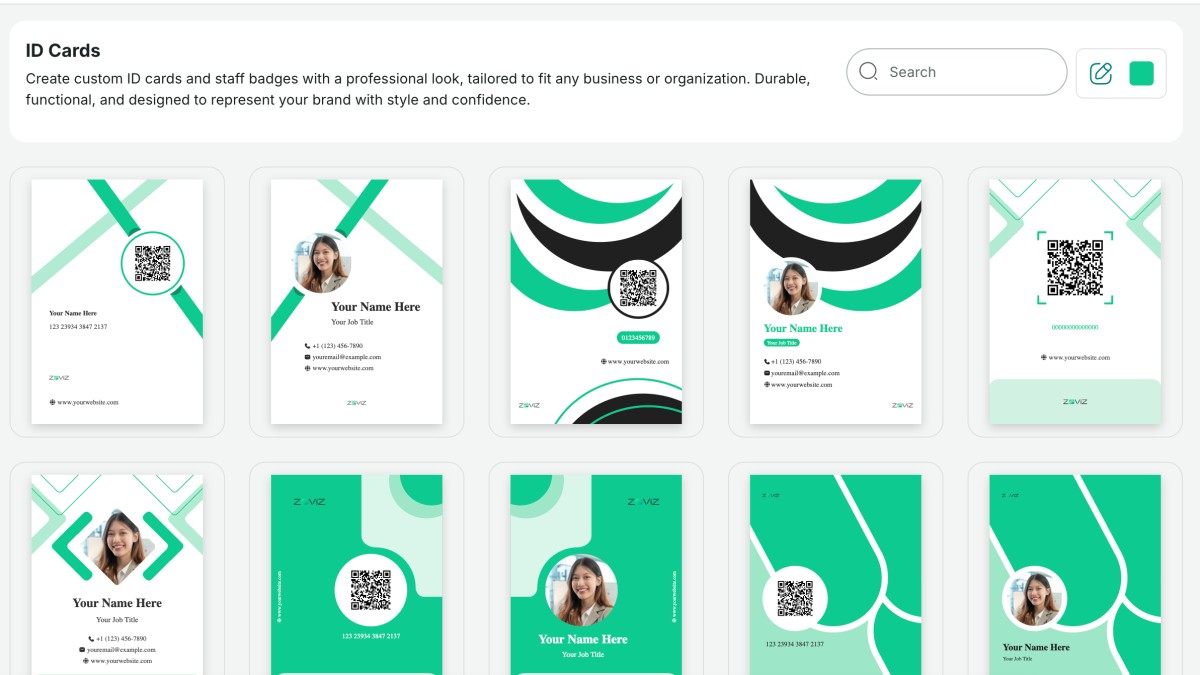 Zoviz's ID Card Templates panel