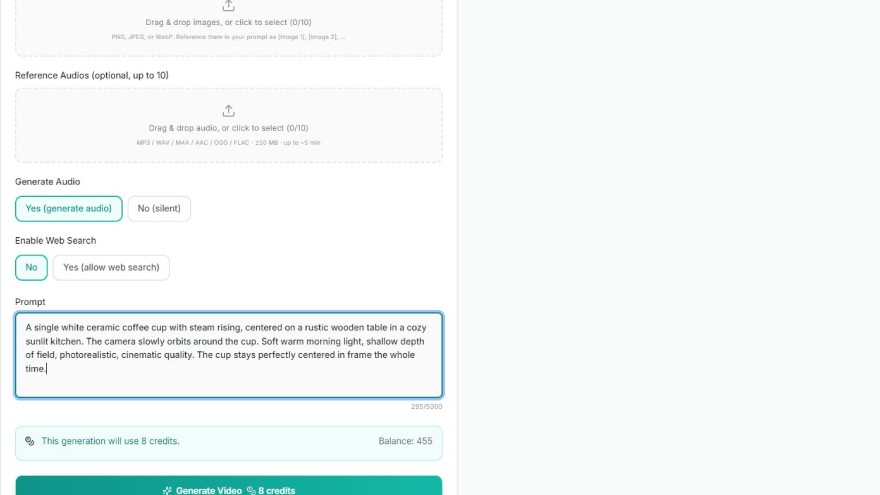 Base prompt in place · Generate Video shows the 16 credit cost