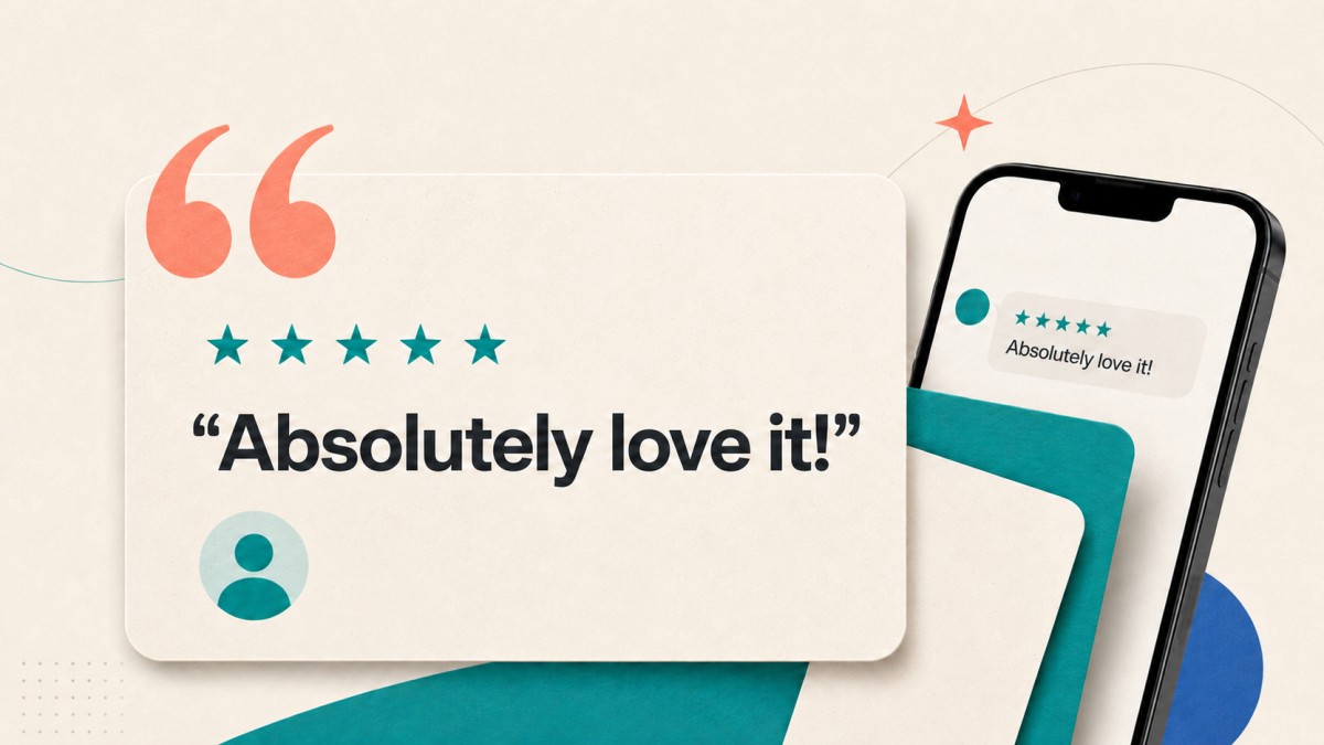 A five-star customer review transformed into a clean Zoviz-branded quote graphic beside a smartphone message.