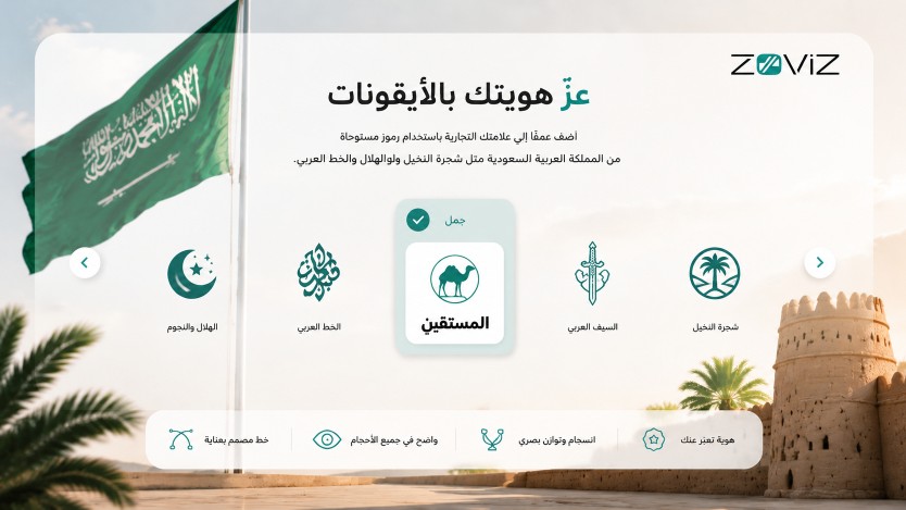أمثلة على تصميم الشعارات العربية باستخدام رموز مستوحاة من الهوية السعودية