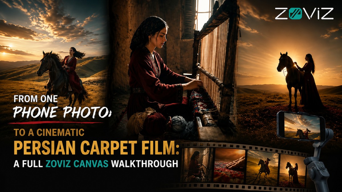 From One Phone Photo to a Cinematic Persian Carpet Film: A Full Zoviz Canvas Walkthrough