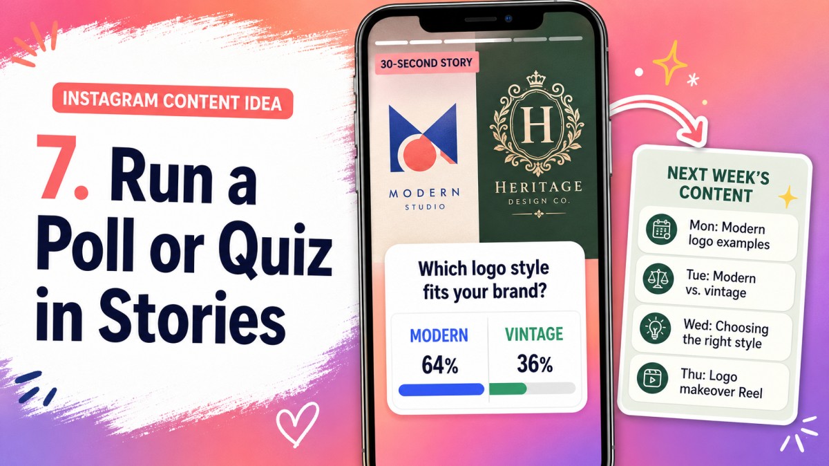 Instagram Story poll comparing modern and vintage logo styles, with the results turned into next week’s content ideas.
