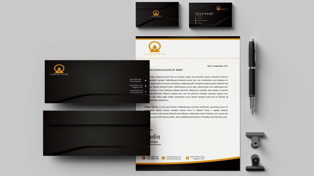 business cards, letterheads, pen & clips