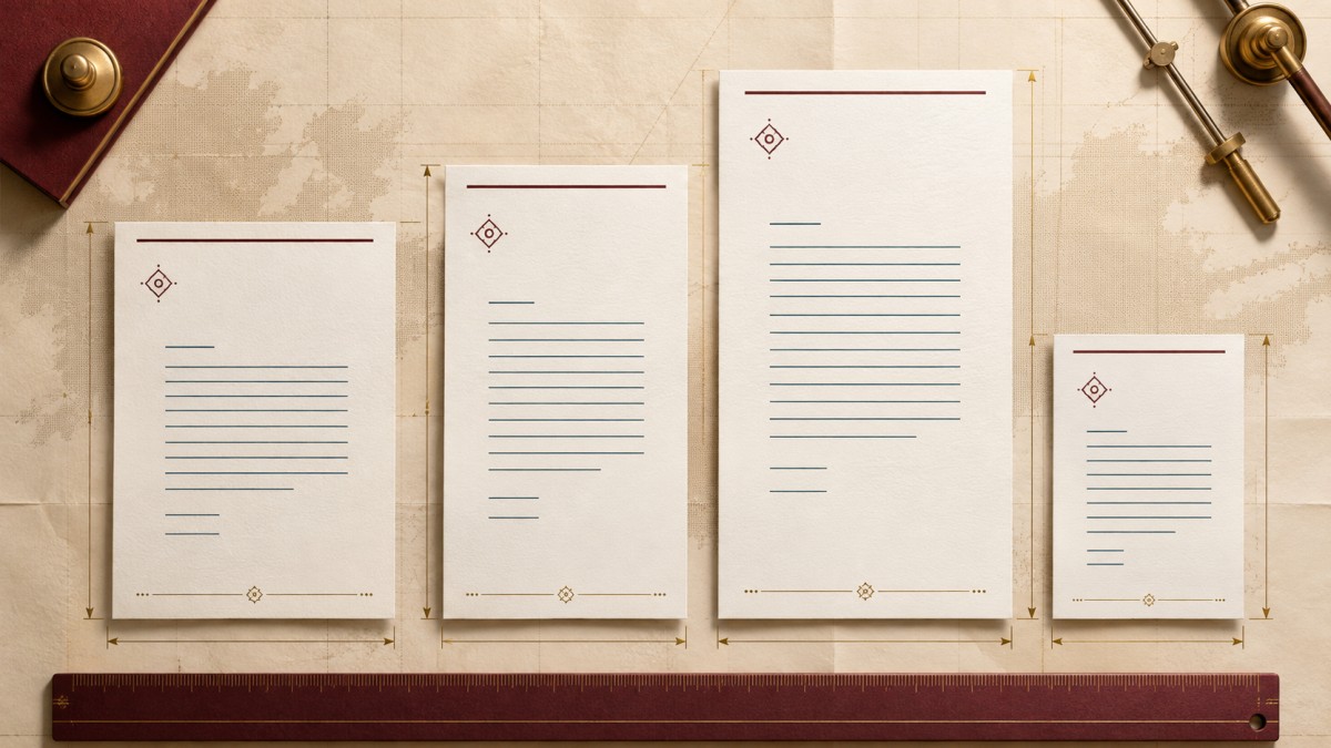 Comparación visual de los formatos Carta, A4, Legal y Media Carta para diseñar hojas membretadas profesionales.