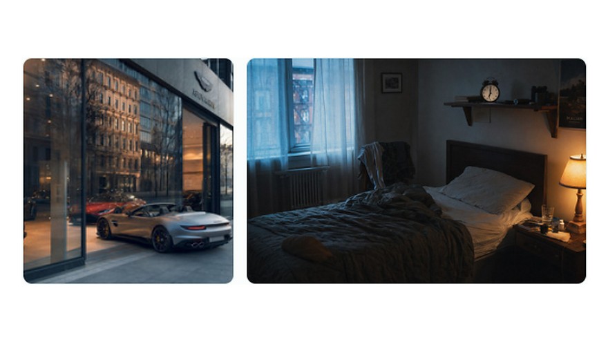 Casting and set design as still images: the actor sheet and the bedroom with its 6:00 alarm clock