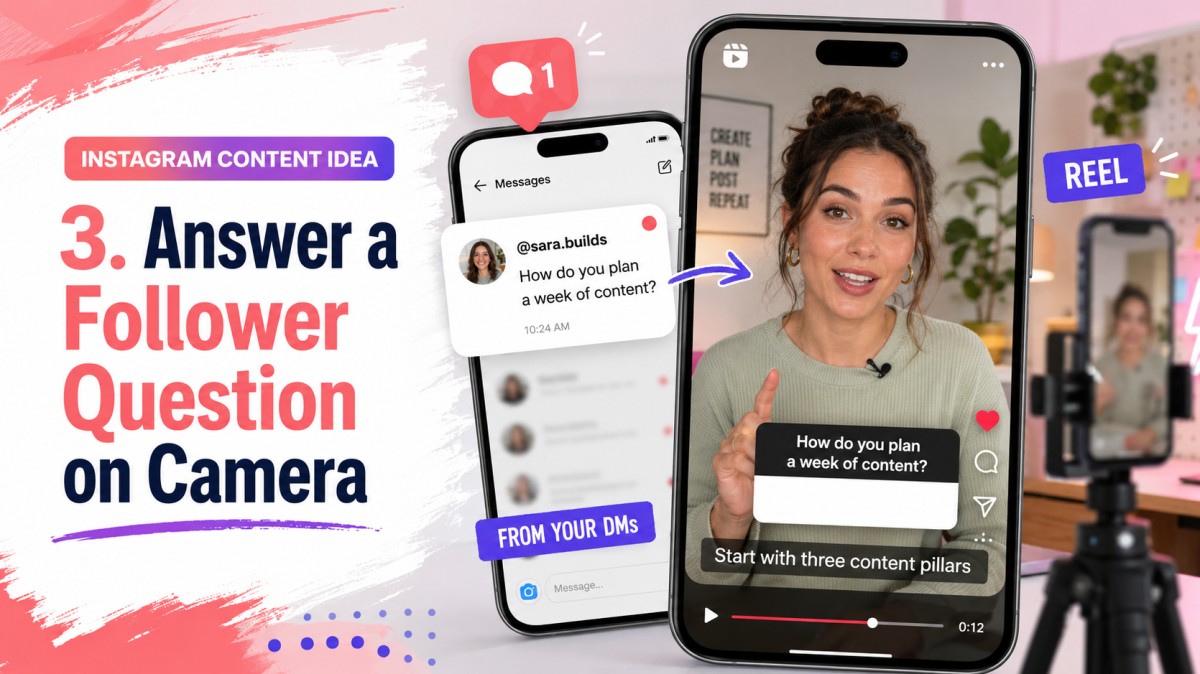 Instagram content idea showing a follower’s DM question turned into an on-camera Reel answer.