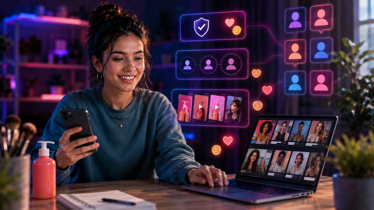 Content creator comparing UGC video options, usage rights, creator sizes, and content volume