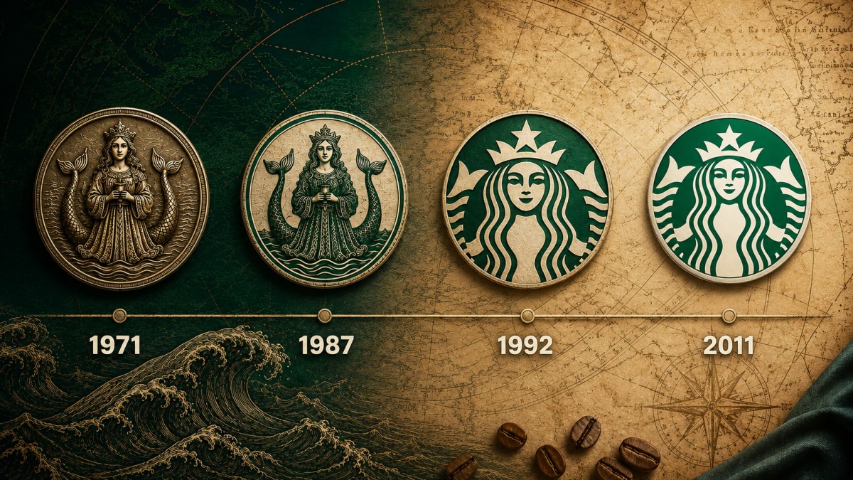 Starbucks logosunun 1971, 1987, 1992 ve 2011 yıllarındaki dört önemli tasarım değişimini gösteren zaman çizelgesi