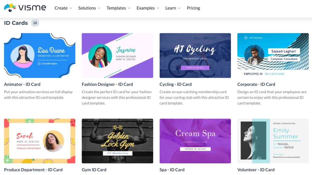 Visme Card templates
