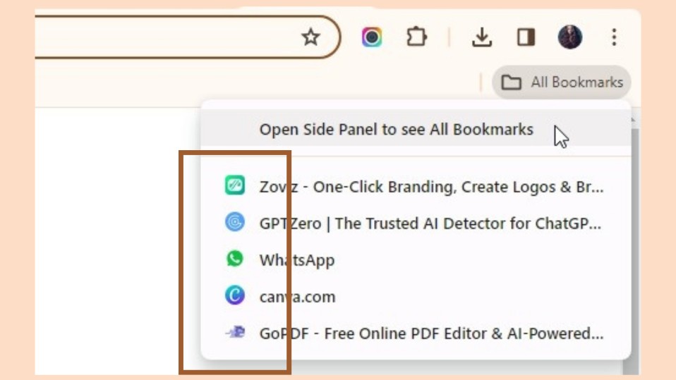 Favicon on bookmark bar