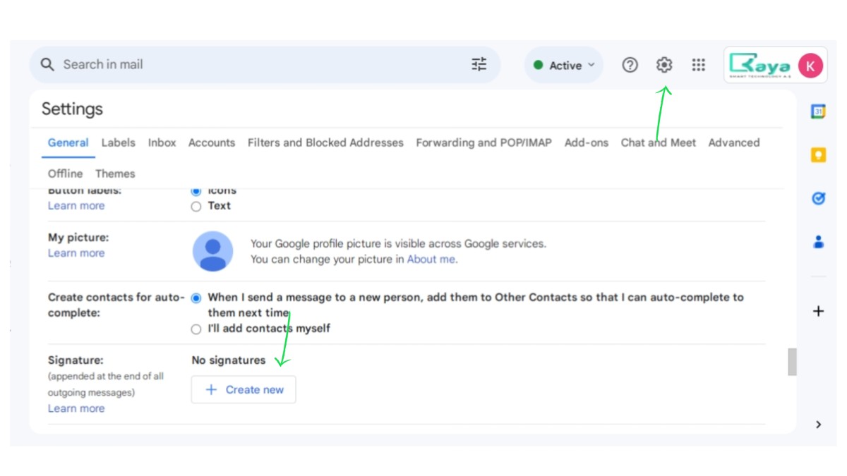 Create new option gmail