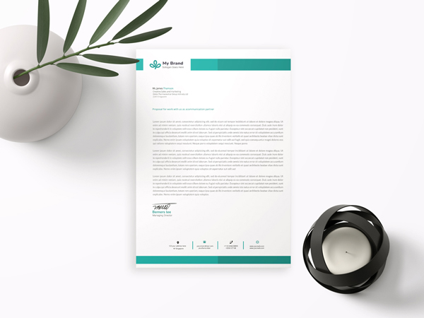 Letterhead layout template on a desk