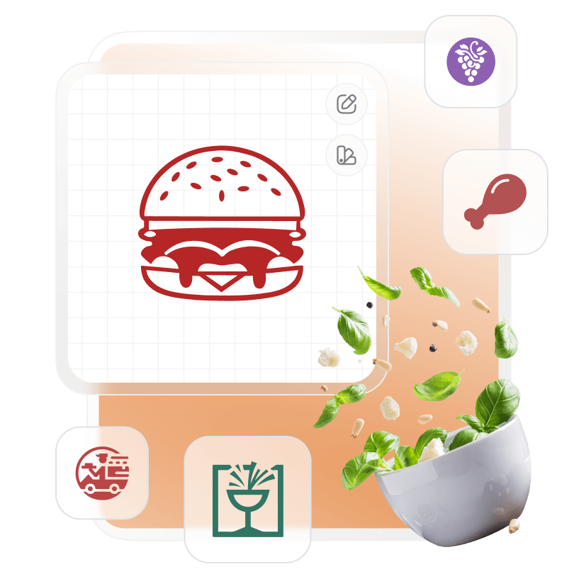 Logo fast food dal creatore di loghi con icona di bicchiere da cocktail