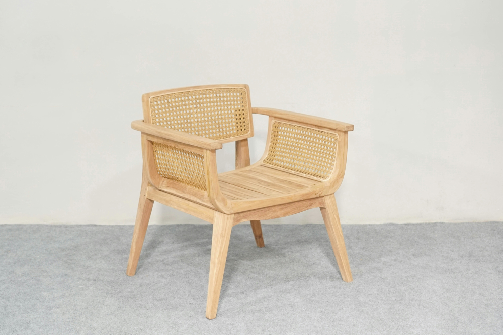 wooden rattan lounge chair minimalist furniture product photography before