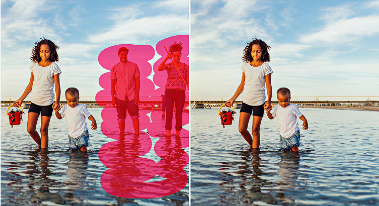 Remove people from photo ai tool before and after example