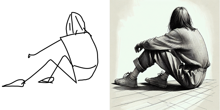 Sketch to image portraite before and after