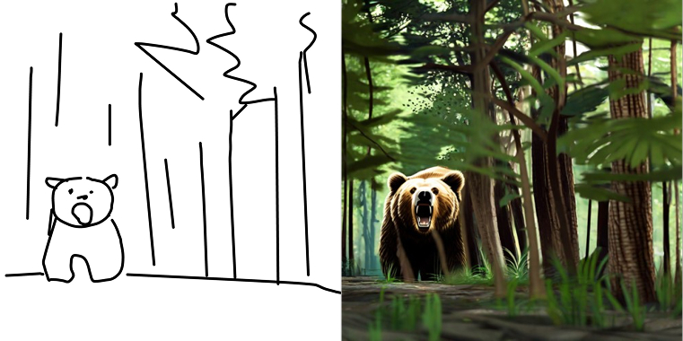 Sketch to image realistic animal before and after