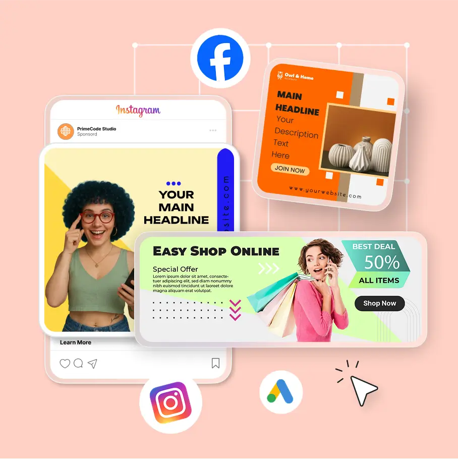 Creatore di design per annunci su Instagram, Facebook e Google