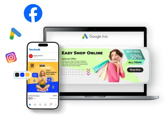 Modello di testo pubblicitario per Instagram, annunci Google e Facebook creato da Ads Maker