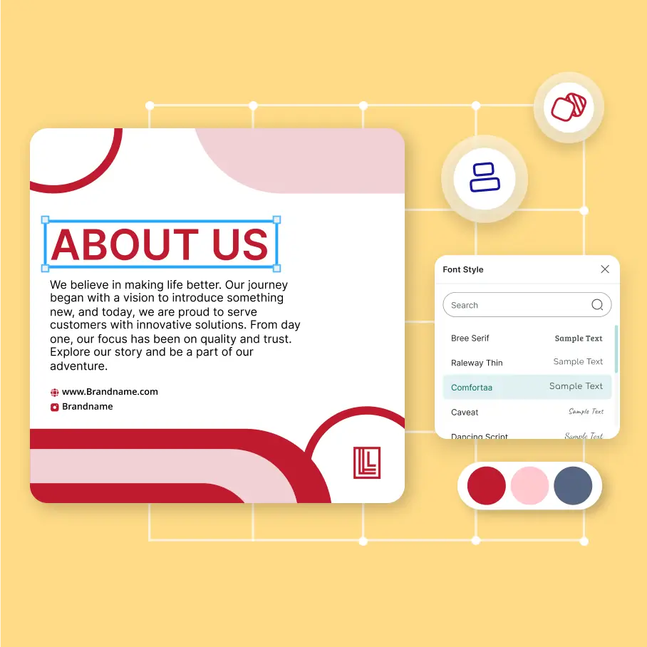 Modifica il modello di carta 'chi siamo' con testi e caratteri su un generatore di carte online. Crea un design di carta personalizzato