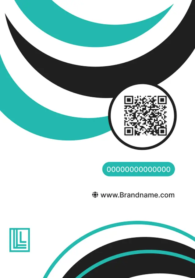 Contoh belakang kartu identitas digital berwarna teal dan hitam yang dibuat melalui situs pembuat kartu ID online gratis