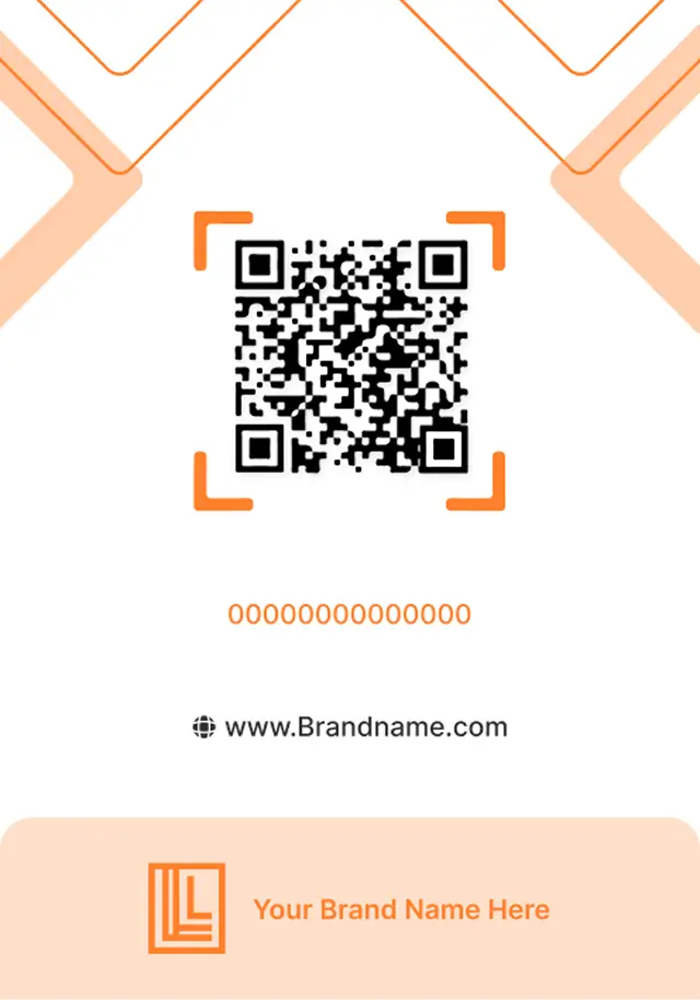 Tata letak kartu identitas berwarna putih dan oranye dengan kode QR yang dirancang di platform pembuat kartu identitas online.