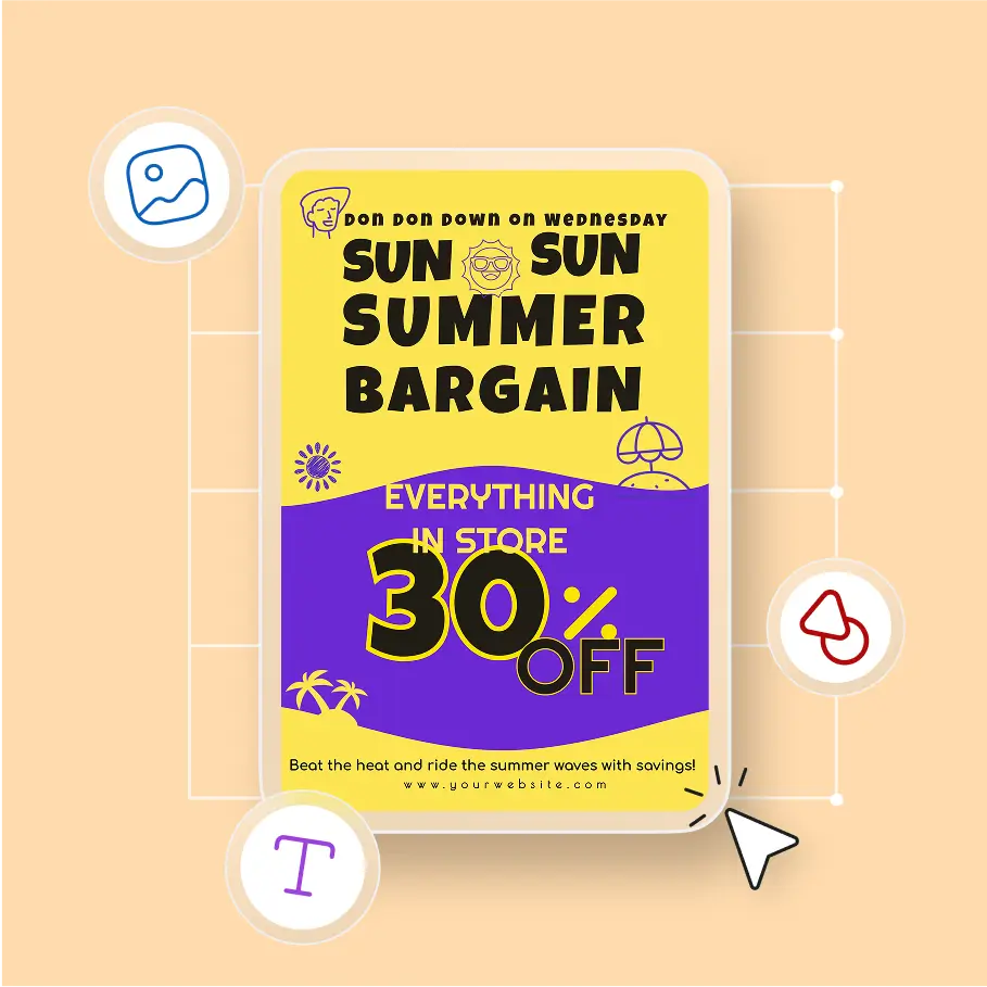 Personaliza el diseño de pósters en línea con el creador de pósters de Zoviz utilizando texto, fuentes e imágenes de arrastrar y soltar.