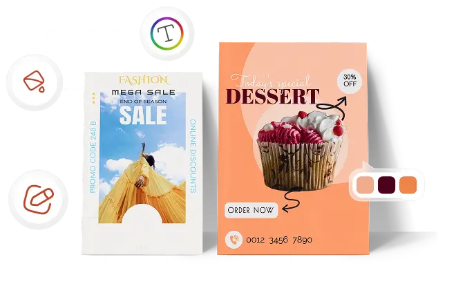 Diseño de carteles promocionales de moda y postres gratis