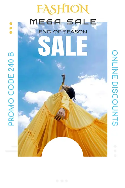 Póster de venta de moda con mujer en vestido amarillo para descuento en línea de fin de temporada