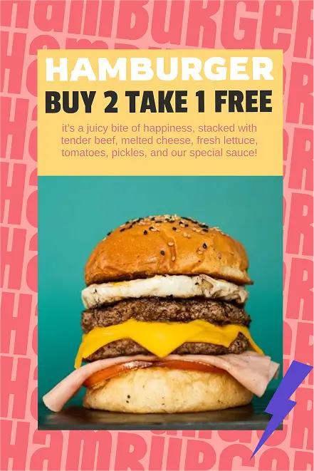 Diseño de póster de hamburguesa con oferta de comida: compra 2 y obtén 1 gratis para la promoción del restaurante