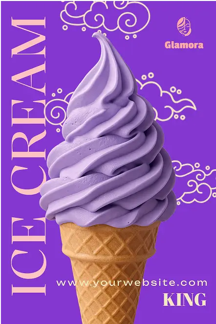 Diseño de cartel de helado con cono en espiral púrpura generado por creador de carteles en línea con IA