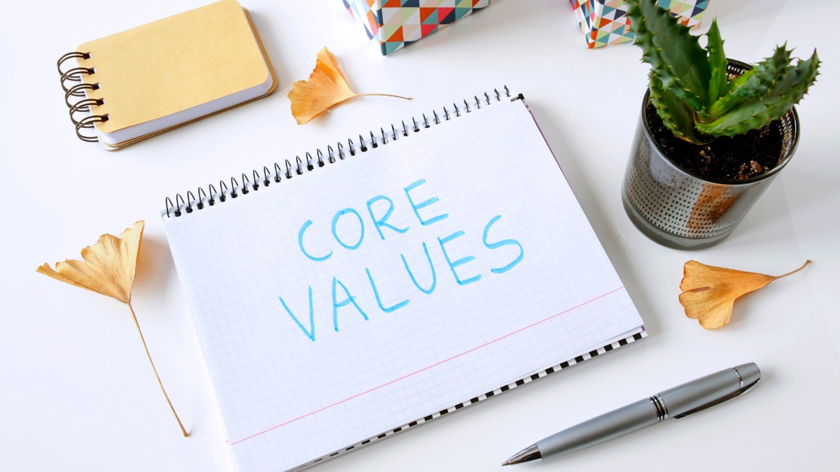 Core values written on a diary